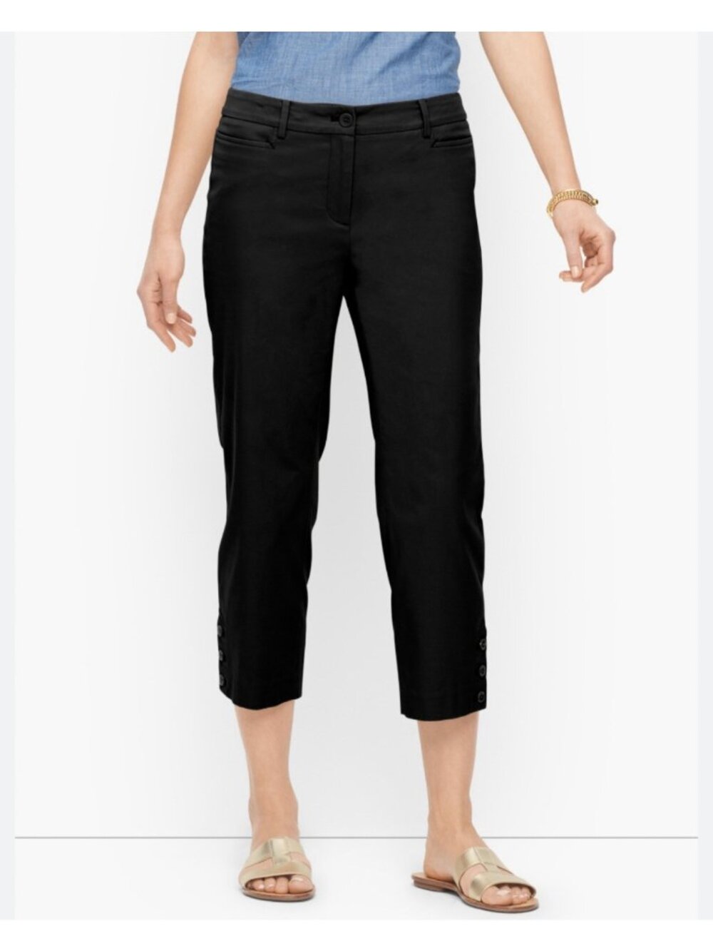 Talbots Pants Womens P8 Black Perfect Skimmer Capri Flat Front Cotton Blend